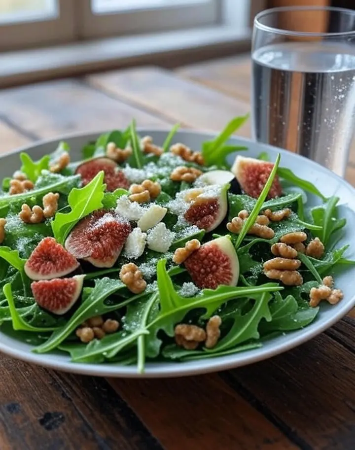Insalata di fichi, rucola e noci con formaggio fresco