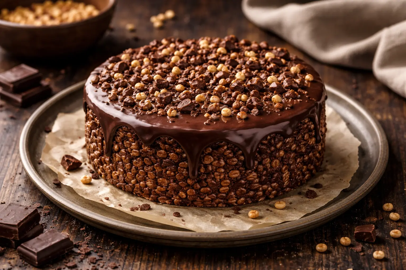 Torta al cioccolato e riso soffiato: leggera e senza zucchero